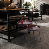 The Urban Port Wooden Round Tray Top End Tables, Brown And Black, Set Of 2