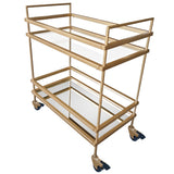 Modern Style Tubular Iron Bar Cart with 2 Mirrored Shelves, Gold