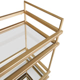 Modern Style Tubular Iron Bar Cart with 2 Mirrored Shelves, Gold