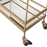 Modern Style Tubular Iron Bar Cart with 2 Mirrored Shelves, Gold