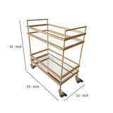 Modern Style Tubular Iron Bar Cart with 2 Mirrored Shelves, Gold