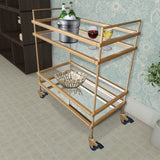 Modern Style Tubular Iron Bar Cart with 2 Mirrored Shelves, Gold