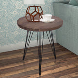 The Urban Port Industrial Style Round Top End Table With Metal Wire Style Legs, Brown And Black