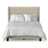 QUEEN SIZE UPHOLSTERED BED WITH WINGBACK BUTTON-TUFTED HEADBOARD IN OATMEAL