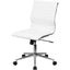 WHITE FAUX LEATHER RIBBED ARMLESS MID-BACK CONFERENCE OFFICE CHAIR