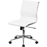 WHITE FAUX LEATHER RIBBED ARMLESS MID-BACK CONFERENCE OFFICE CHAIR