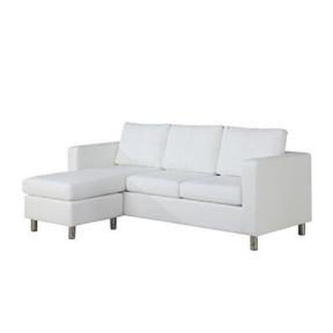 WHITE FAUX LEATHER SECTIONAL SOFA WITH REVERSIBLE CHAISE