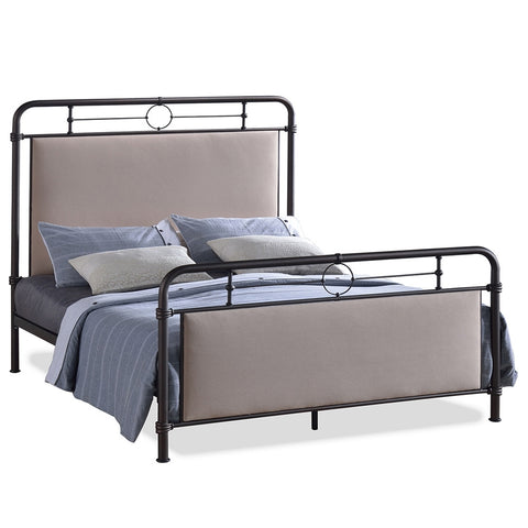 Baxton Studio Jina Full Size Metal Platform Bed with Upholstered Panels
