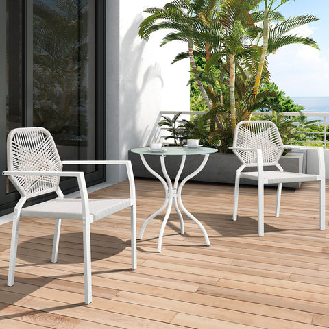 3 Piece All-Weather Outdoor Bistro Set, Indoor and Outdoor Bistro Table and Chair Set, Resin Wicker Outdoor Patio Furniture Dining Set- White