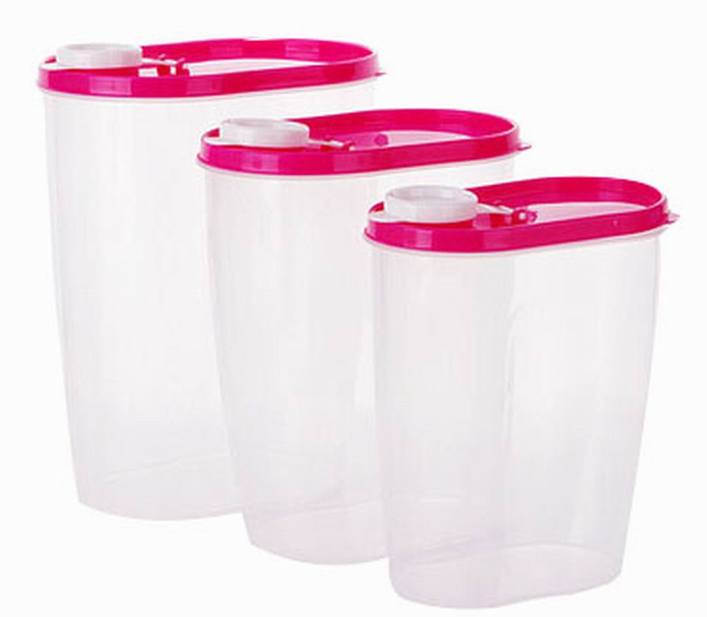 3pcs Utility Kitchen Storage Bins Cereals/Snacks Storage Canisters, Rose-red