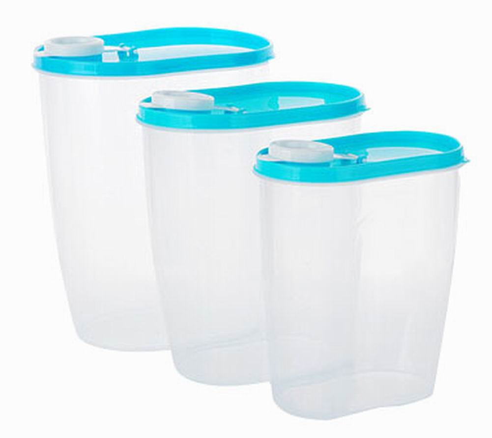 3pcs Useful Kitchen Storage Bins Cereals/Snacks Storage Canisters, Blue