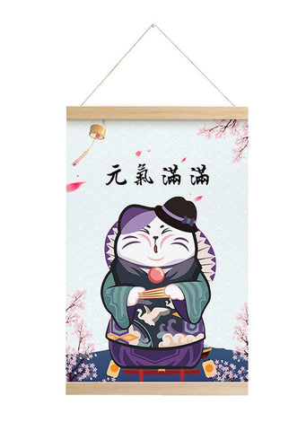 Scroll Painting Japanese Style Hanging Paintings Lucky Cat, M1