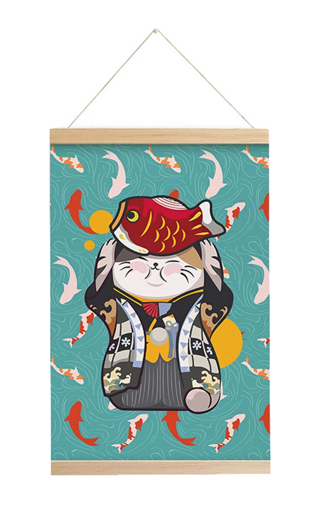 Scroll Painting Japanese Style Hanging Paintings Lucky Cat, M2