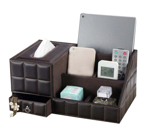 High-grade Desktop Storage Box/ Multifunctional Tissue Box /5 Cells, Coffee