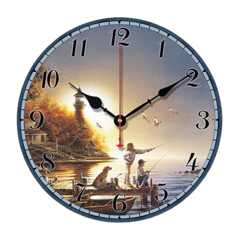 10" Retro Unique Lighthouse Wall Clock Decor Silence Hanging Clock, E