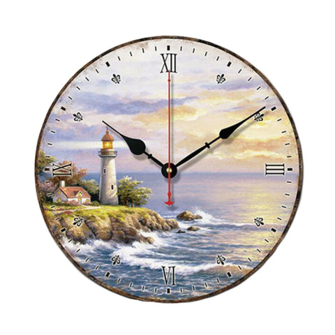10" Retro Unique Lighthouse Wall Clock Decor Silence Hanging Clock, F