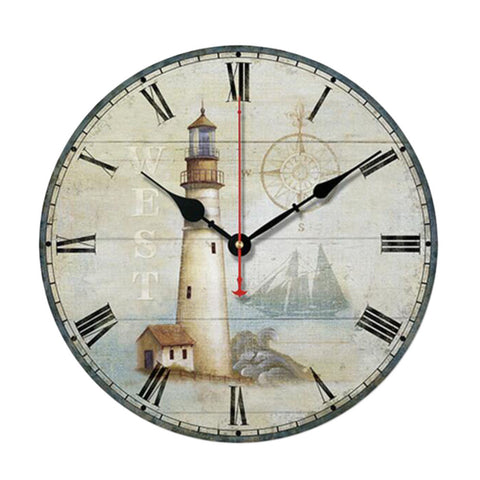 10" Retro Unique Lighthouse Wall Clock Decor Silence Hanging Clock, H