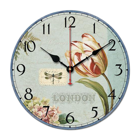 10" Retro Rural Style Wall Clock Silence Decent Decor Hanging Clock, C