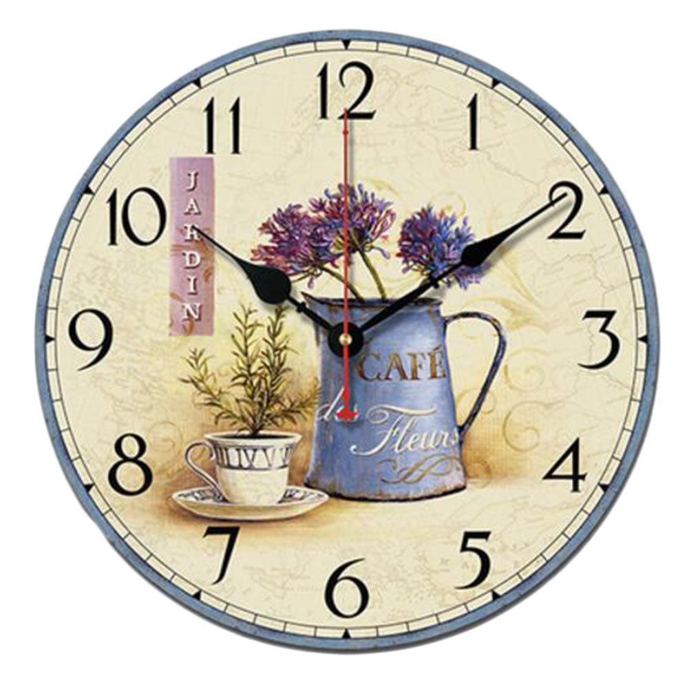 10" Retro Rural Style Wall Clock Silence Decent Decor Hanging Clock, E