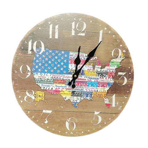 Fashion Decent American Map Retro Silence Hanging Clock