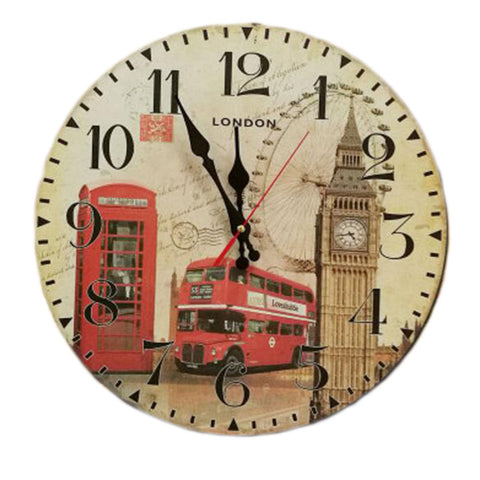 14" Retro Unique Wooden Wall Clock Decor Silence Hanging Clock, #03