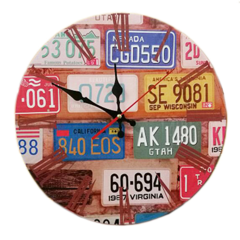 14" Retro Unique Wooden Wall Clock Decor Silence Hanging Clock, #09