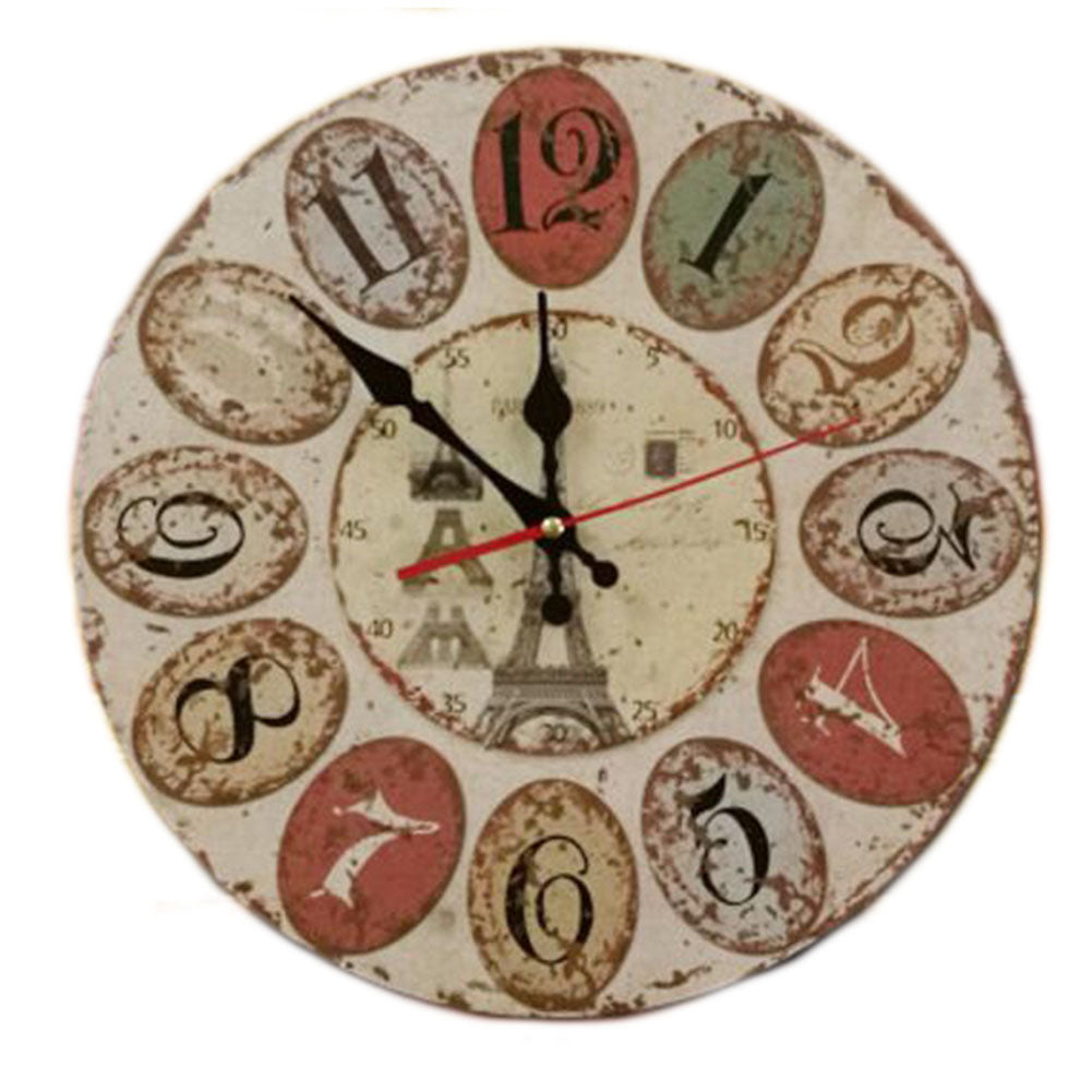 14" Retro Unique Wooden Wall Clock Decor Silence Hanging Clock, #11