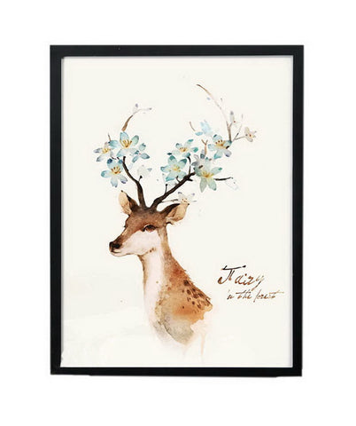 Nordic Small Fresh Wall Painting Decorative UnFramed Artwork For Home, Sika Deer