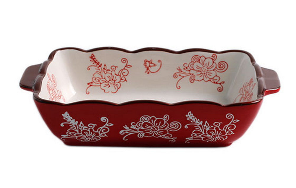 Ceramic Bakeware Kitchen Cookware Cupcake Pans Baking Sheet Red Flower–  Qolture