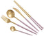 Creative Stainless Steel Five-piece Tableware, Pink And Golden