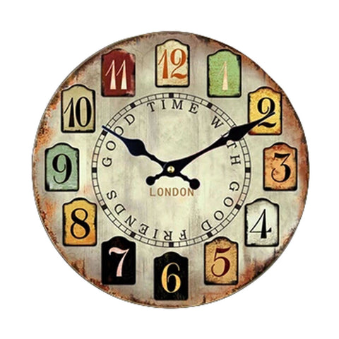 Vintage/Country Style Wooden Silent Round Wall Clocks Decorative Clocks,A