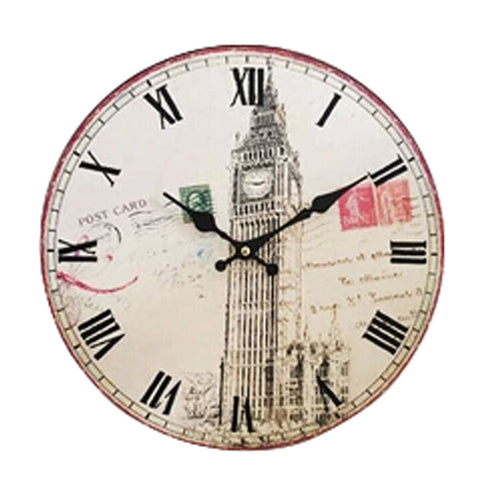 Vintage/Country Style Wooden Silent Round Wall Clocks Decorative Clocks,E