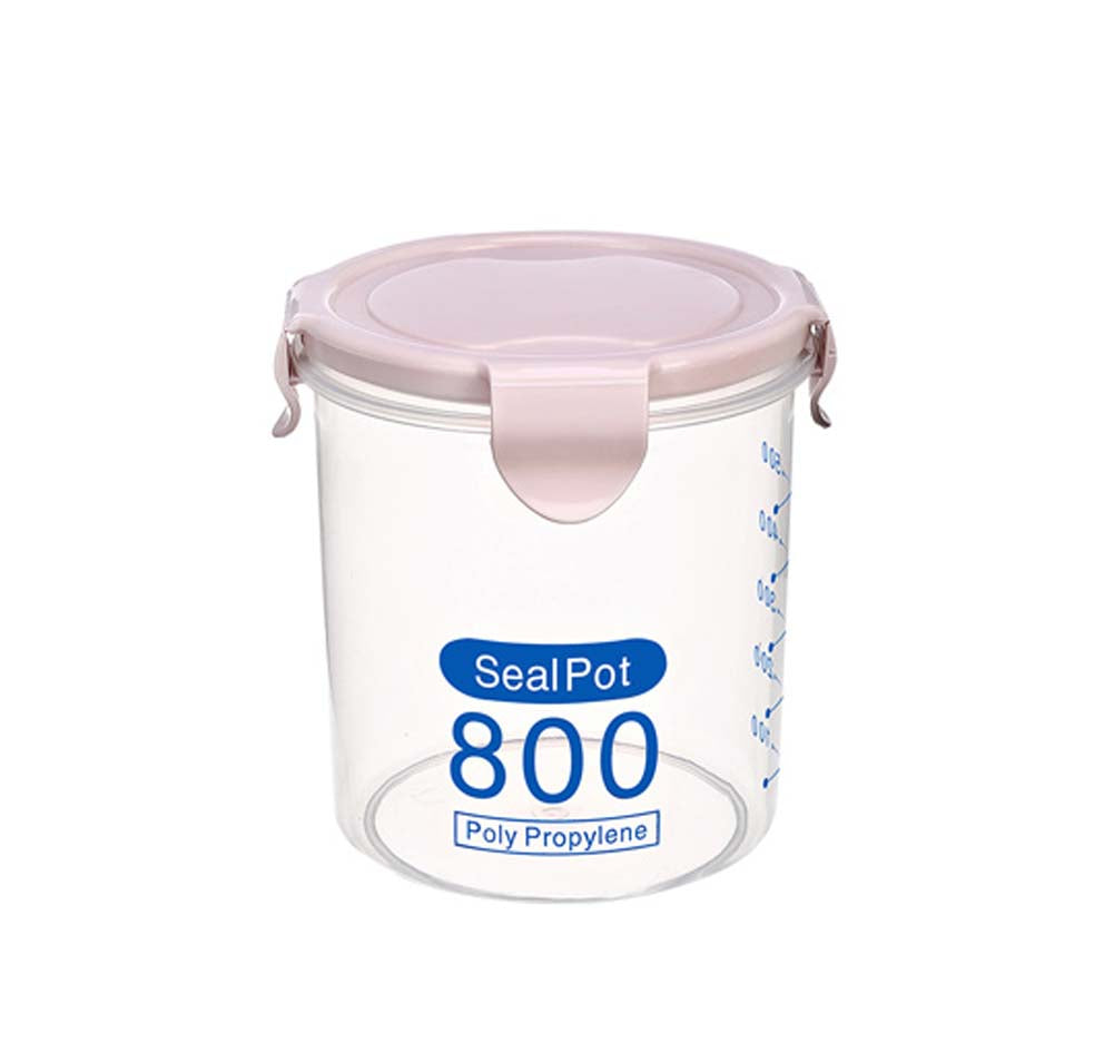 Set of 2 Food Storage Containers Seal Pots Plastic Storage Jars, 800ml, PINK