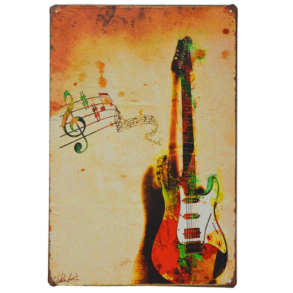 GUITAR VINTAGE METAL PAINTING WALL HANGING