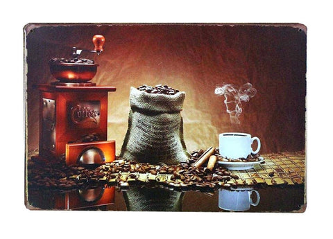 COFFEE BEAN GRINDER VINTAGE METAL PAINTING WALL HANGING