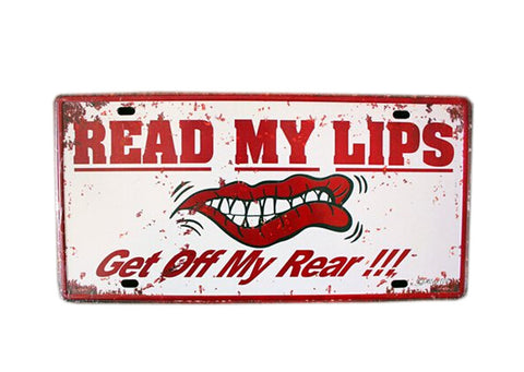 [READ MY LIPS] Wall Decor Tin Metal Drawing Old License Number Prints