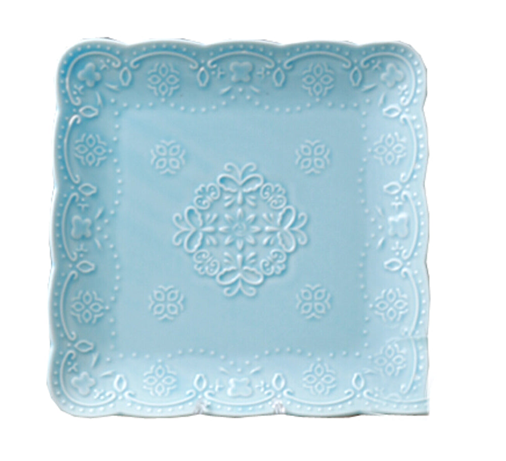 Ceramics Serving Dishes Trays Platters Candy Dishes Decorative Tray Steak Plate 7.87 Inch (Blue)