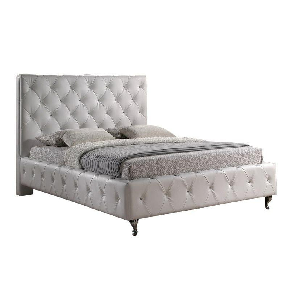 BAXTON STUDIO STELLA CRYSTAL TUFTED WHITE MODERN BED WITH UPHOLSTERED HEADBOARD - KING SIZE