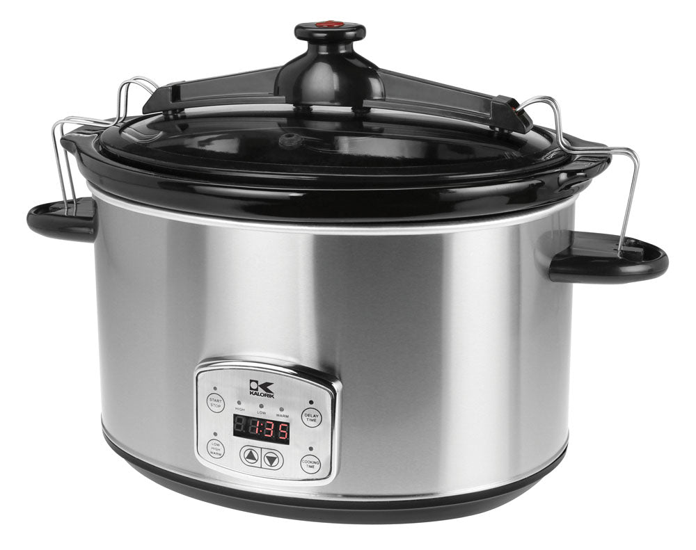 Stainless Steel 8 Qt Digital Slow Cooker with Locking Lid - Red– Qolture