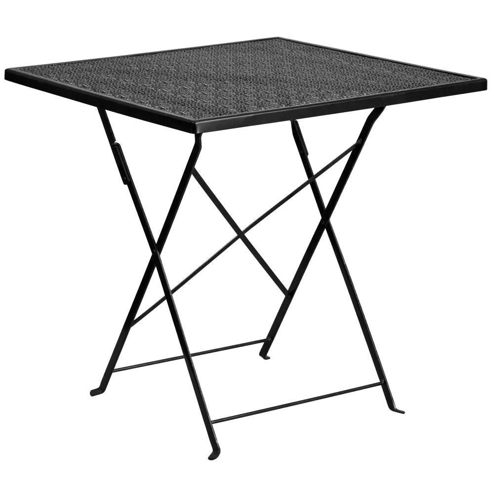 28'' Square Indoor-Outdoor Steel Folding Patio Table - Black