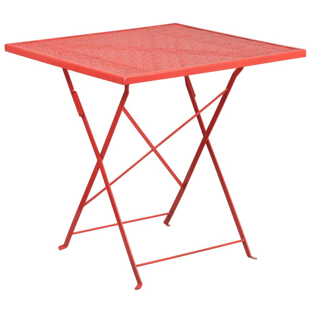 28'' Square Indoor-Outdoor Steel Folding Patio Table - Coral