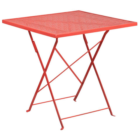 28'' Square Indoor-Outdoor Steel Folding Patio Table - Coral