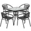 31.5'' Square Glass Metal Table with 4 Metal Aluminum Slat Stack Chairs Black
