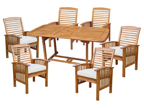 Patio Outdoor Acacia Dining Set with Cushions, Brown - 7 Pieces