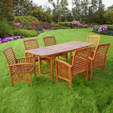 Patio Outdoor Acacia Dining Set with Cushions, Brown - 7 Pieces