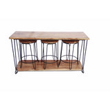 Stylish Wood & Iron Console Table With 3 Stool, Brown