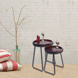 Round End Table, Brown And Black (Set of Two)