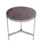 Round Metal End Table, Brown And Silver