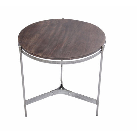 Round Metal End Table, Brown And Silver