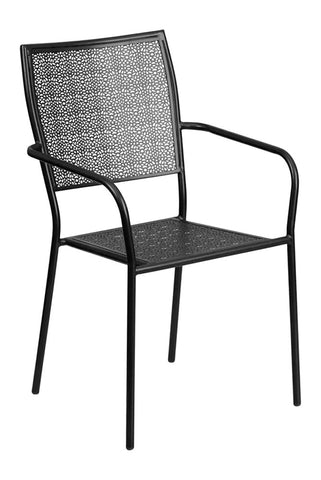 Black Indoor-Outdoor Steel Patio Arm Chair with Square Back